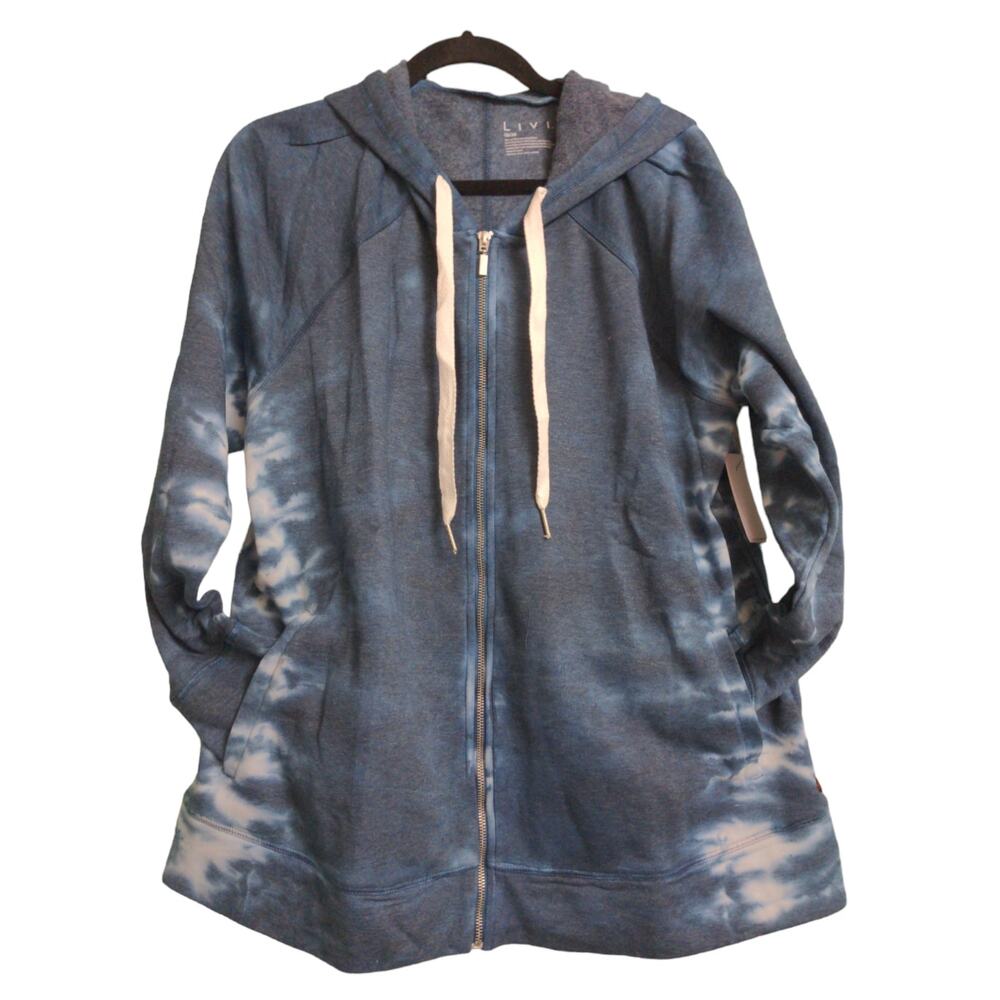 Lane Bryant LIVI Active Sweatshirt Full Zip Tie Dye Hoodie Blue White 18/20 New - Picture 3 of 10